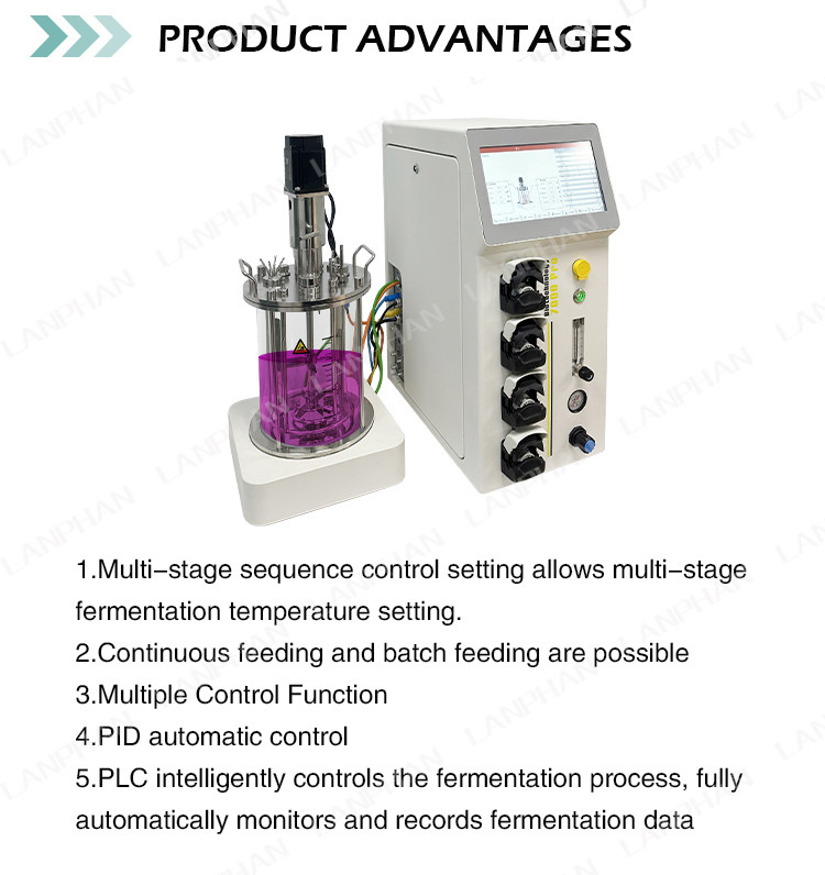 Mini-microbiële / bacteriële fermentator bioreactor 1l Lab fermentator bioreactor voor algen