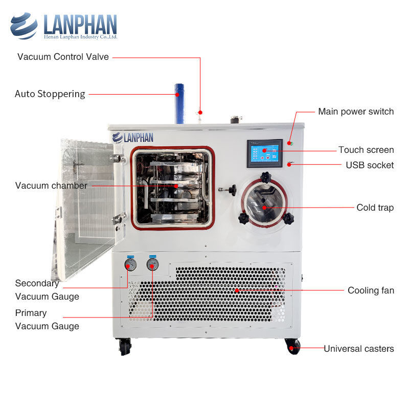 Laboratorium vriesdroger vacuümdroger met een capaciteit van 4 kg per partij en een temperatuur van -75°C voor biologische voedselformulering